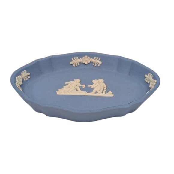 Vtg Wedgewood Jasperware Trinket Dish 77 Blue Oval Neoclassical Relief 4.5" - Picture 2 of 11
